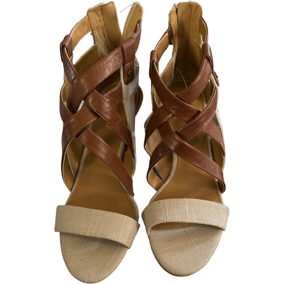 Nine West Shoes - 𝅺Nine West brown leather and canvas heels size 7.5